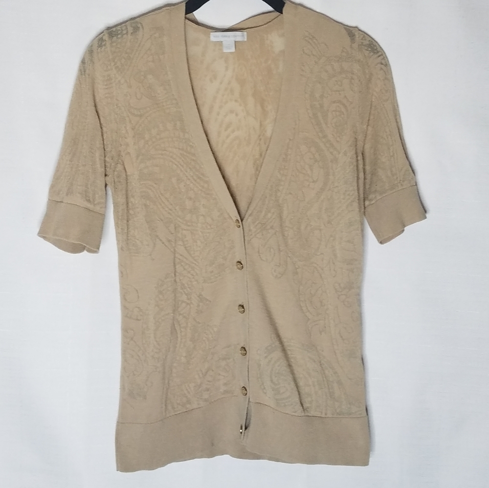 NY & Co Brown Short Sleeve Cardigan Size Med